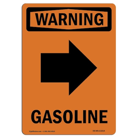 Signmission Safety Sign, OSHA WARNING, 5" Height, Gasoline (Right Arrow), Portrait, 10PK OS-WS-D-35-V-13214-10PK